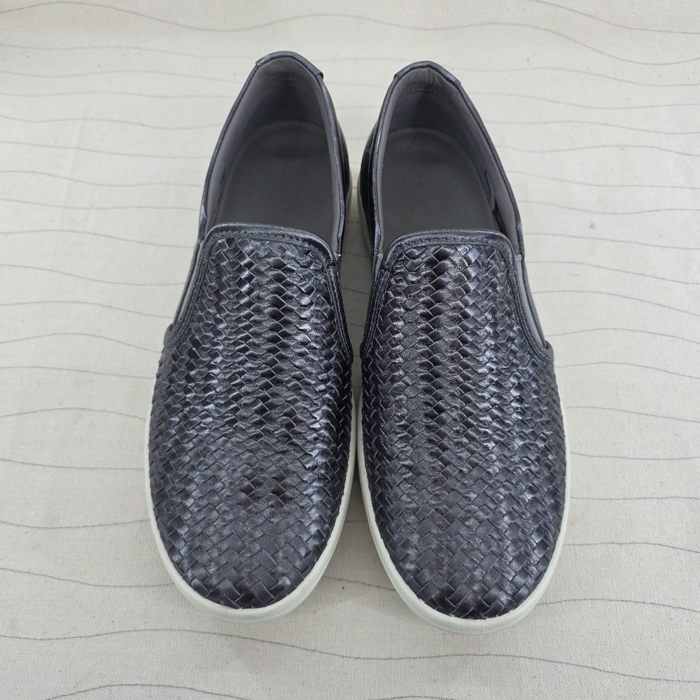 Ecco Womens Soft 7 Woven Leather Pewter Gray Slip On Loafers Shoes Size 40 EU - Picture 3 of 11